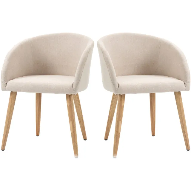 Lunpog Eetkamerstoelen, Scandinavisch design, 2 stuks, linnen, beige | Schuine, conische poten van rubberhout, zitting, rugleuning, ergonomische armleuningen Beige/crèmekleurig