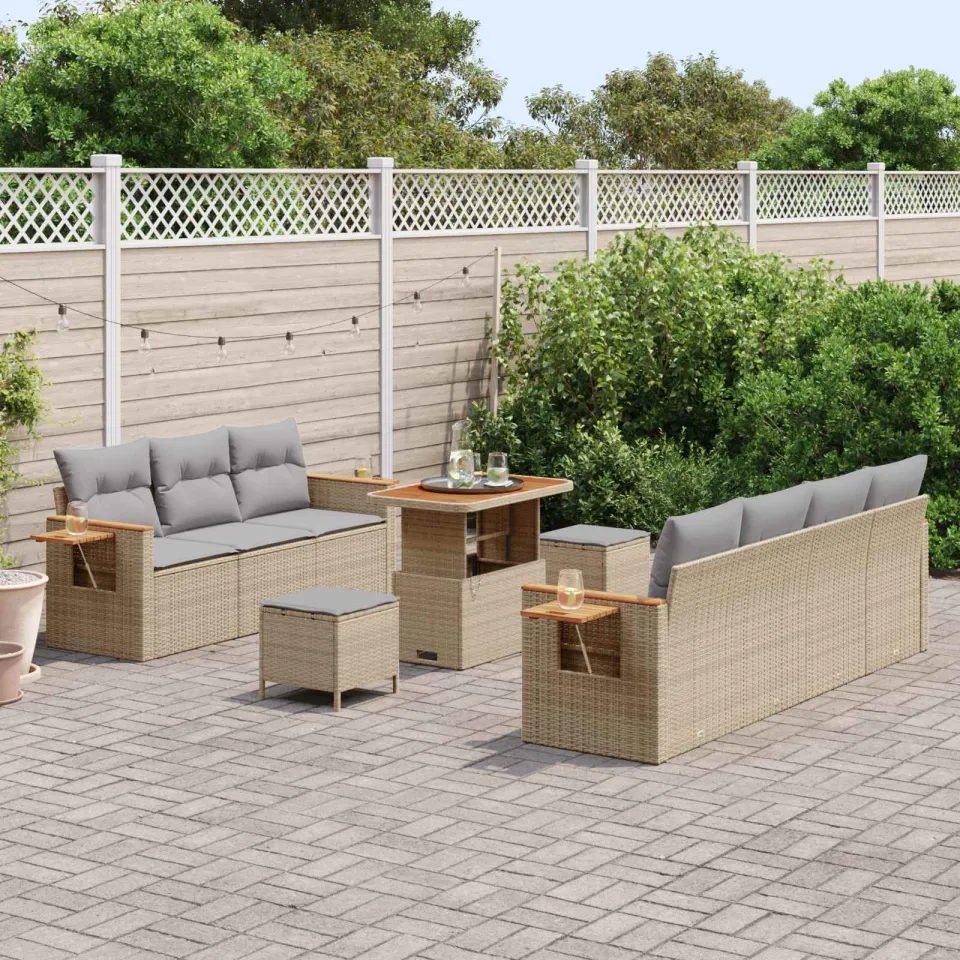 vidaXL Tuinbankenset 10 st Beige poly rattan, foto 3