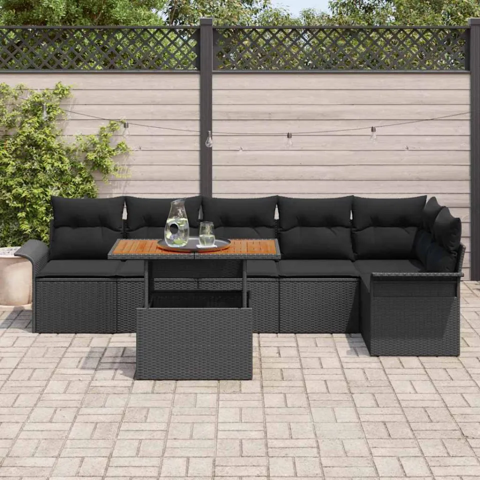 vidaXL Tuin Sofa Set 7 st Zwart Poly riet, foto 3
