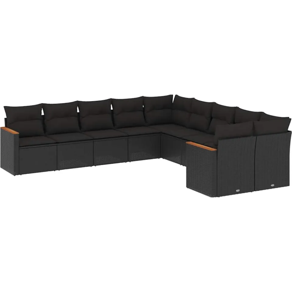 vidaXL 10-delige Loungeset met kussens poly rattan zwart