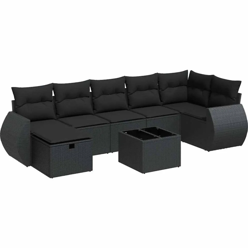 vidaXL 8-delige Loungeset met kussens poly rattan zwart, foto 3