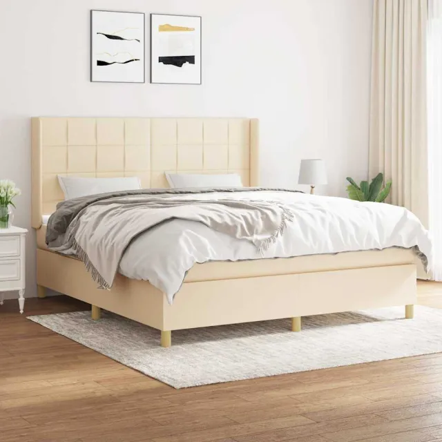 vidaXL Boxspring met matras stof crèmekleurig 160x200 cm