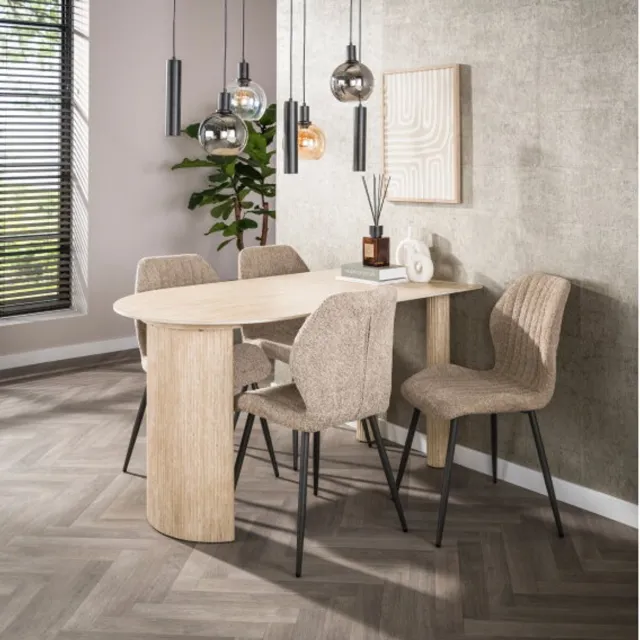 Meubelplaats Eetkamerstoel Cyprus bouclé - zandkleur - eetkamerstoelen set van 4 boucle zandkleur