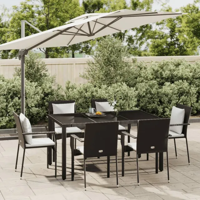 vidaXL 7-delige Tuinset met kussens poly rattan zwart, foto 2