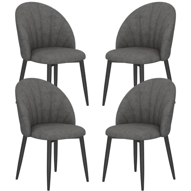 Merax 4er-Set Esszimmerstoelen – Moderne Fluwelen Stoffen Keukenstoelen – Armlos – Stalen Poten – Donkergrijs – 52 × 54 × 79 cm