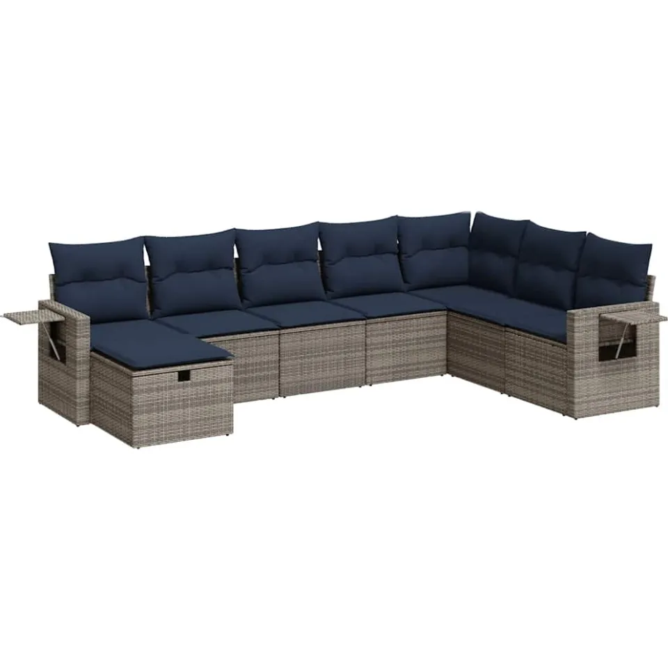 vidaXL 8-delige Loungeset met kussens poly rattan grijs, foto 3