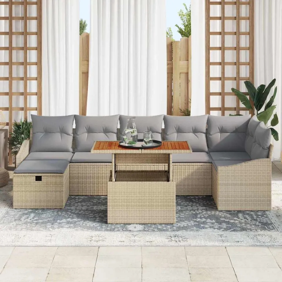 vidaXL Tuinbankenset 8 st Beige poly rattan, foto 3