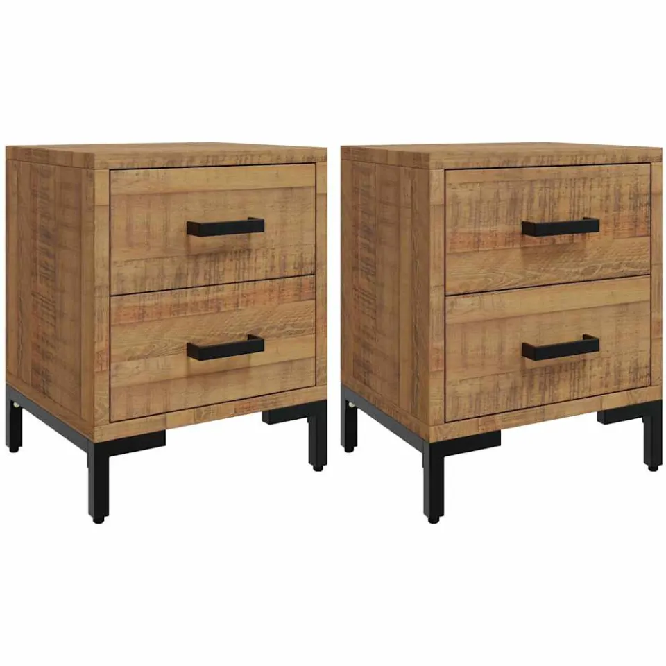 vidaXL Nachtkastjes 2 st 36x30x45 cm massief grenenhout bruin, foto 3