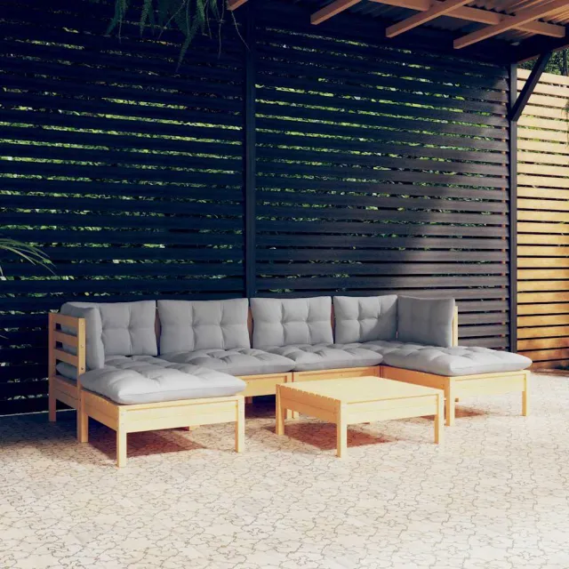 vidaXL 7-delige Loungeset met grijze kussens grenenhout grijs, foto 2