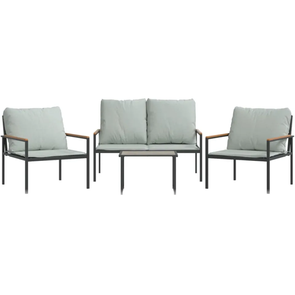 vidaXL 4-delige Loungeset met kussens staal antracietkleurig Anthraciet