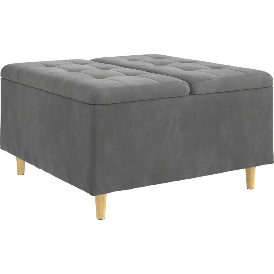 vidaXL Ottoman met Opbergruimte Donkergrijs 80 x 80 x 45 cm Fluweel grijs, foto 3