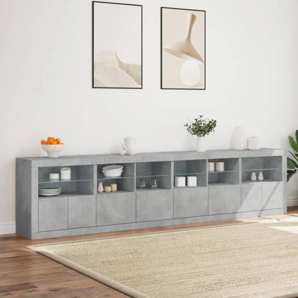 vidaXL Dressoir met LED-verlichting 283x37x67 cm betongrijs grijs, foto 4