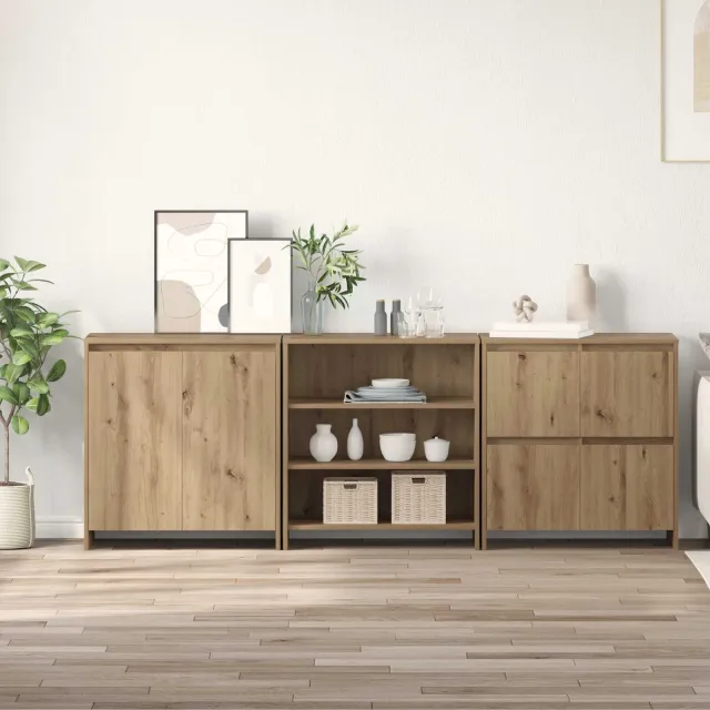 vidaXL Dressoir 3 st Artisan Eiken 70 x 41 x 75 cm Bewerkt hout Bruin