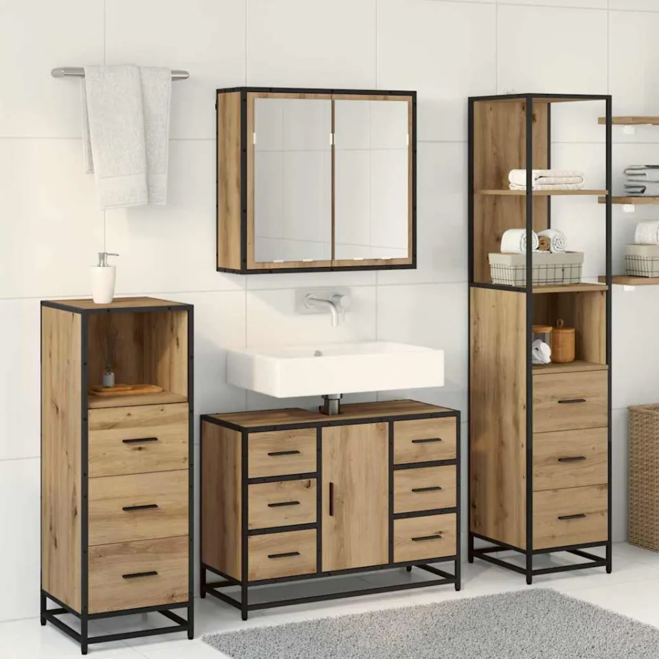 vidaXL Badkamermeubelset 4 st Artisan Eiken Bewerkt hout, foto 3