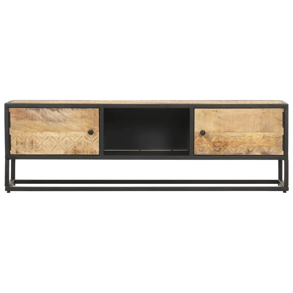 vidaXL Tv-meubel met bewerkte deur 130x30x40 cm ruw mangohout bruin, foto 2