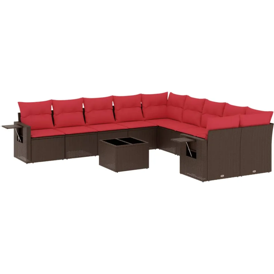 vidaXL 11-delige tuinbankset met kussens, bruin polyrotan, foto 3
