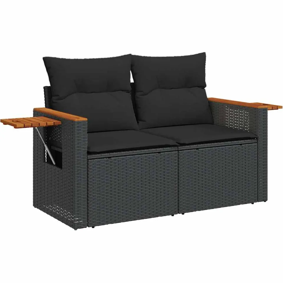 vidaXL 5-delige Loungeset met kussens poly rattan zwart