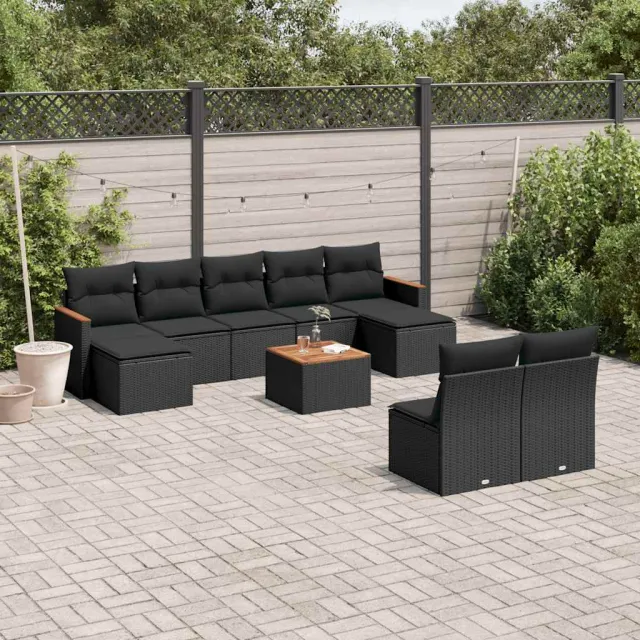 vidaXL 10-delige Loungeset met kussens poly rattan zwart, foto 2