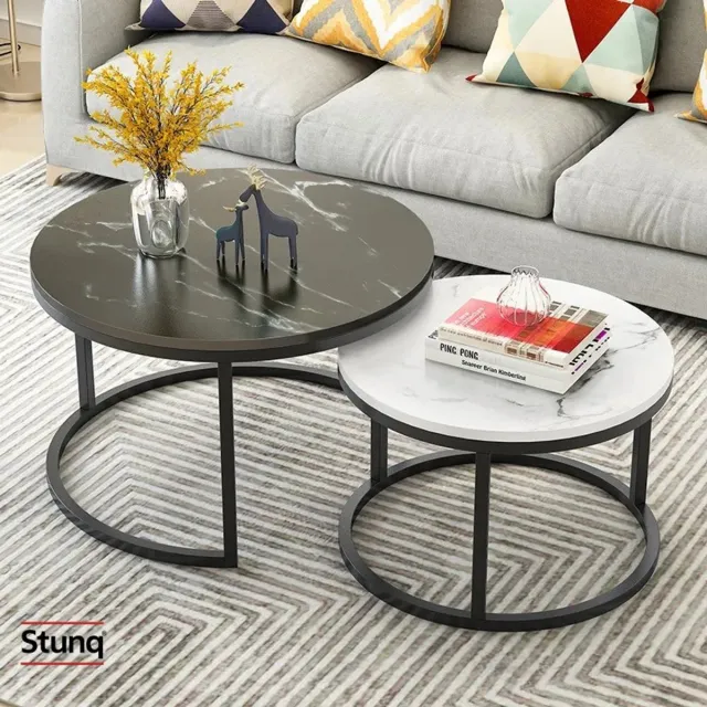 Stunq Ronde salontafel set 2-delig marmerlook zwart/wit