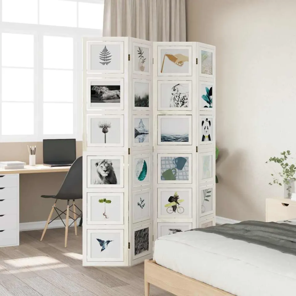 vidaXL Kamerscherm met 4 panelen massief paulowniahout wit, foto 3