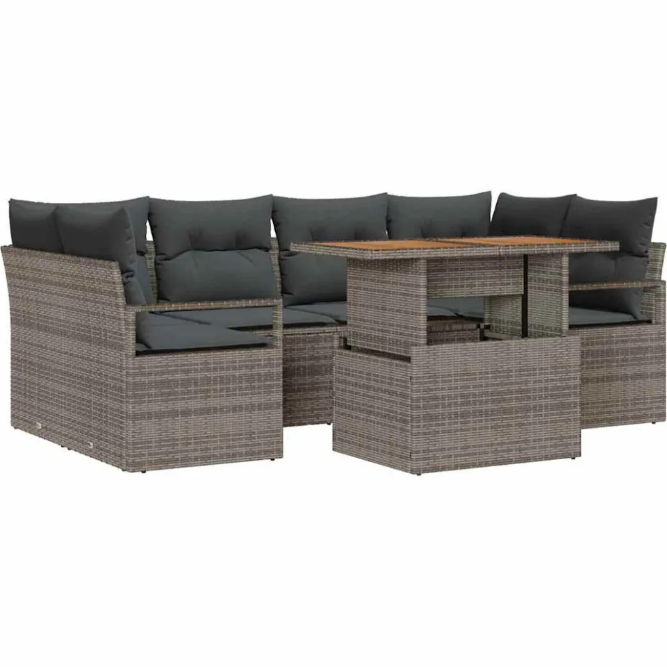 vidaXL Tuin Sofa Set 7 st Grijs Poly riet