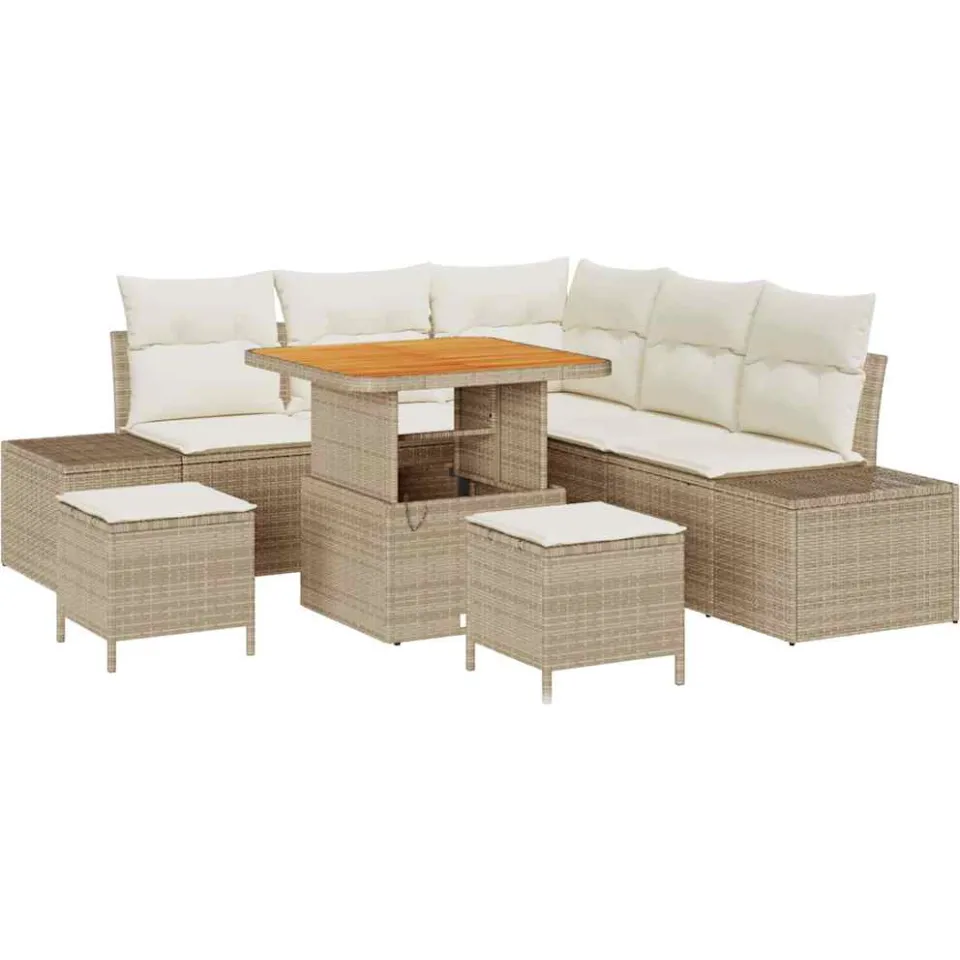 vidaXL Tuinbankenset 8 st Beige Poly riet