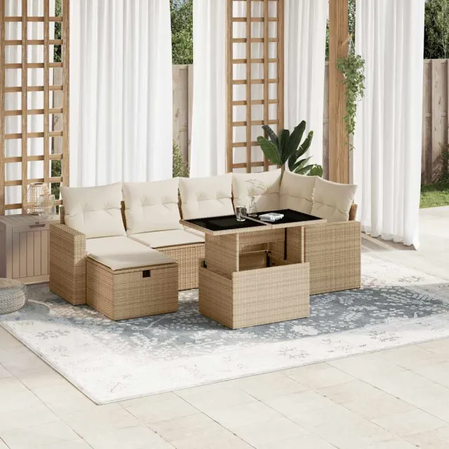 vidaXL 7-delige Loungeset met kussens poly rattan beige, foto 2