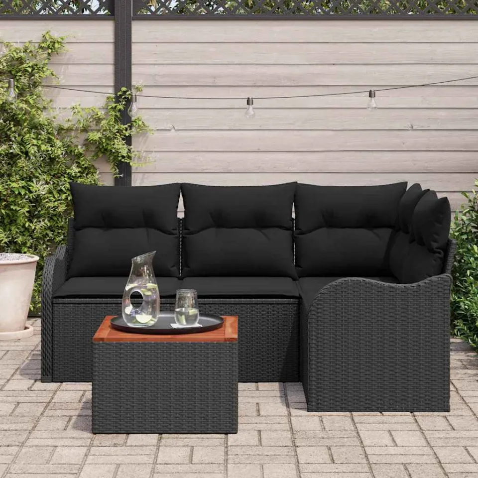 vidaXL Tuinbankenset 5 st Zwart poly rattan, foto 3