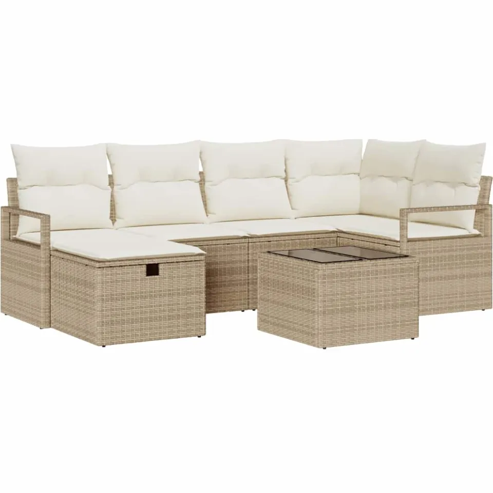 vidaXL Tuin Sofa Set met kussen met opslag 7 pcs Beige Poly riet