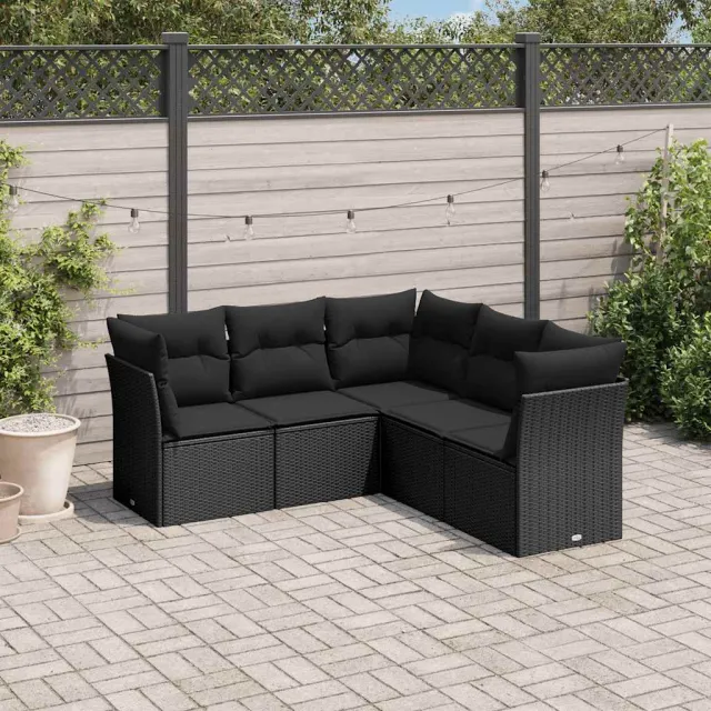 vidaXL 5-delige Loungeset met kussens poly rattan zwart, foto 2