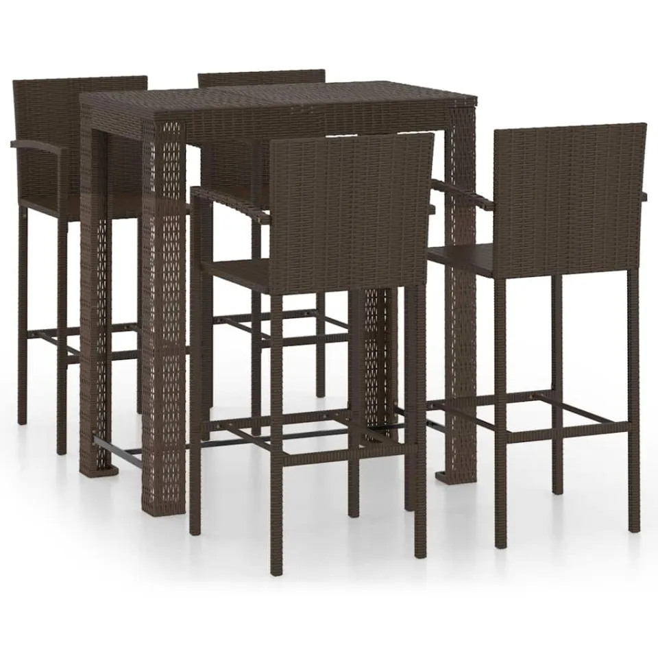 vidaXL 5-delige Tuinbarset met armleuningen poly rattan bruin, foto 3