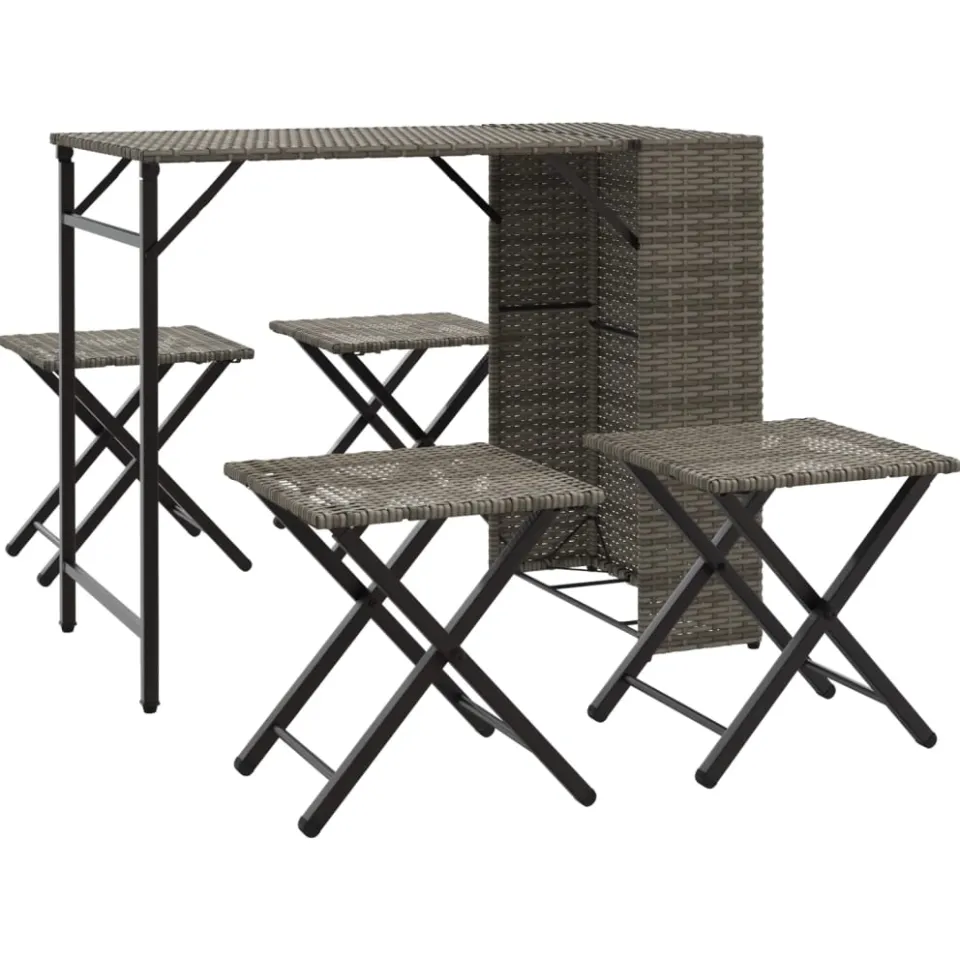 vidaXL 5-delige Tuinset inklapbaar poly rattan grijs, foto 3