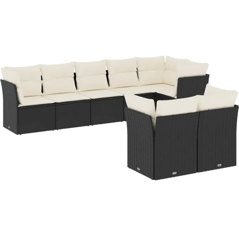 vidaXL 8-delige Loungeset met kussens poly rattan zwart