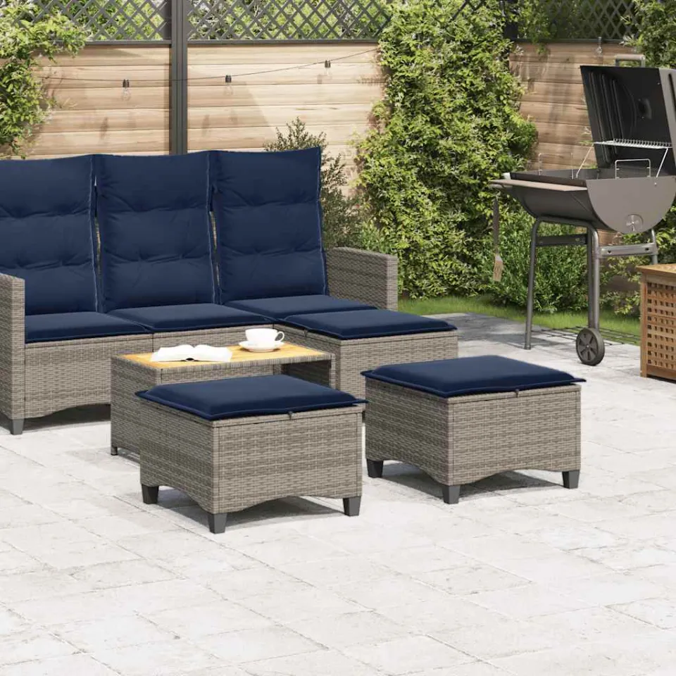 vidaXL Tuinkrukken met kussens 2 st 55x55x36 cm poly rattan grijs, foto 3