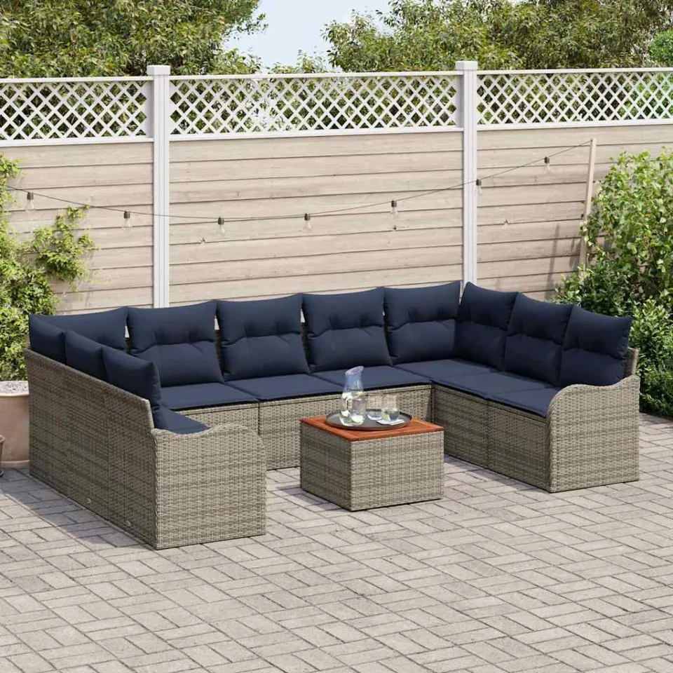 vidaXL Tuinbankenset 10 st Grijs poly rattan, foto 3