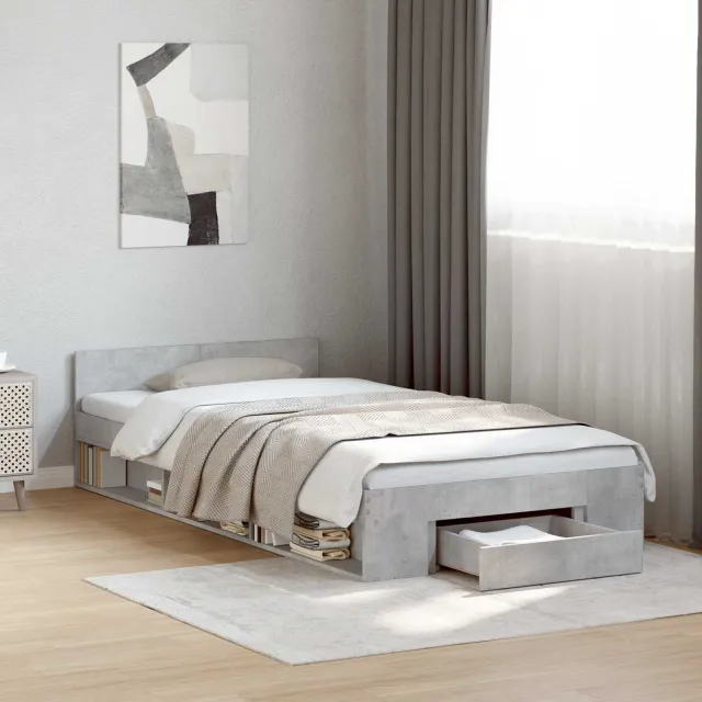 vidaXL Bedframe met opslag Betongrijs 80 x 200 cm Bewerkt hout