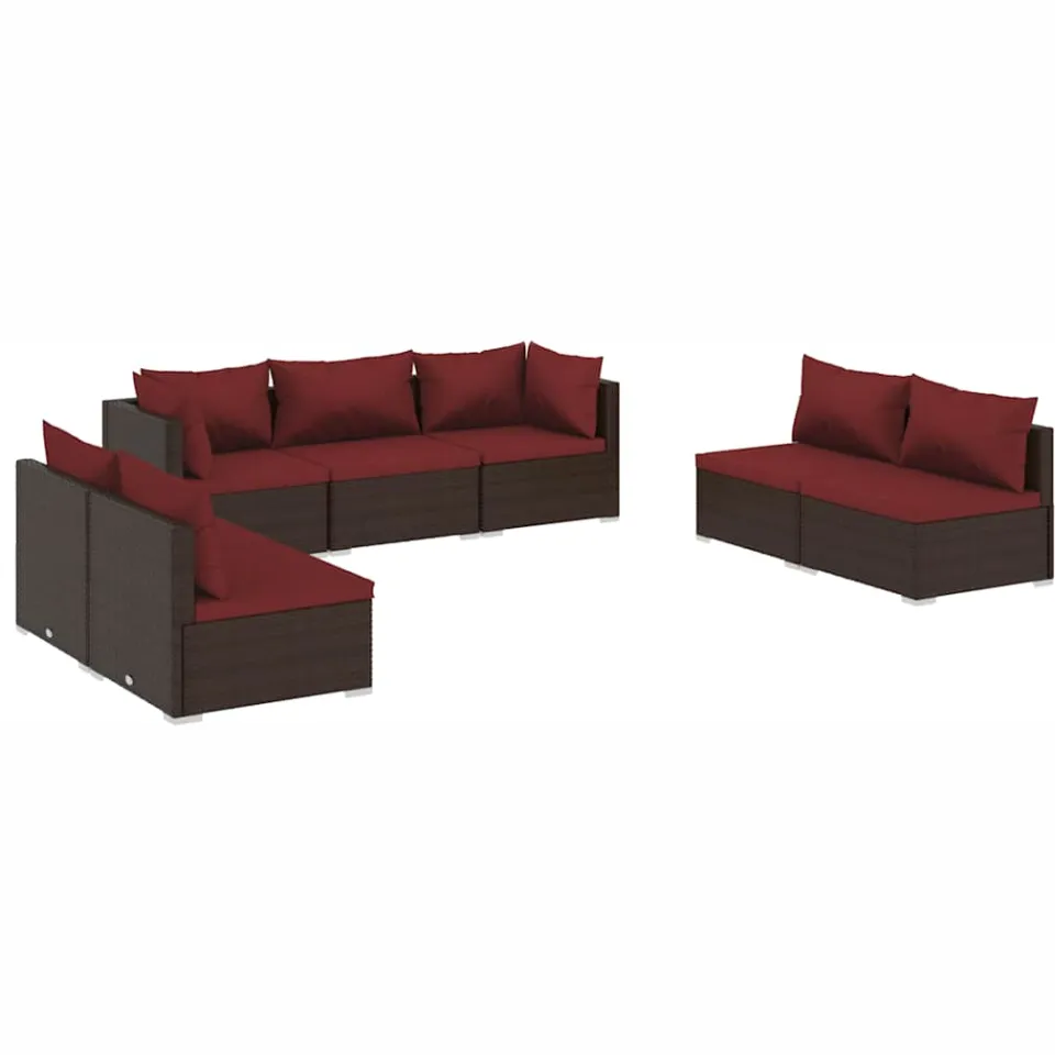 vidaXL 7-delige Loungeset met kussens poly rattan bruin