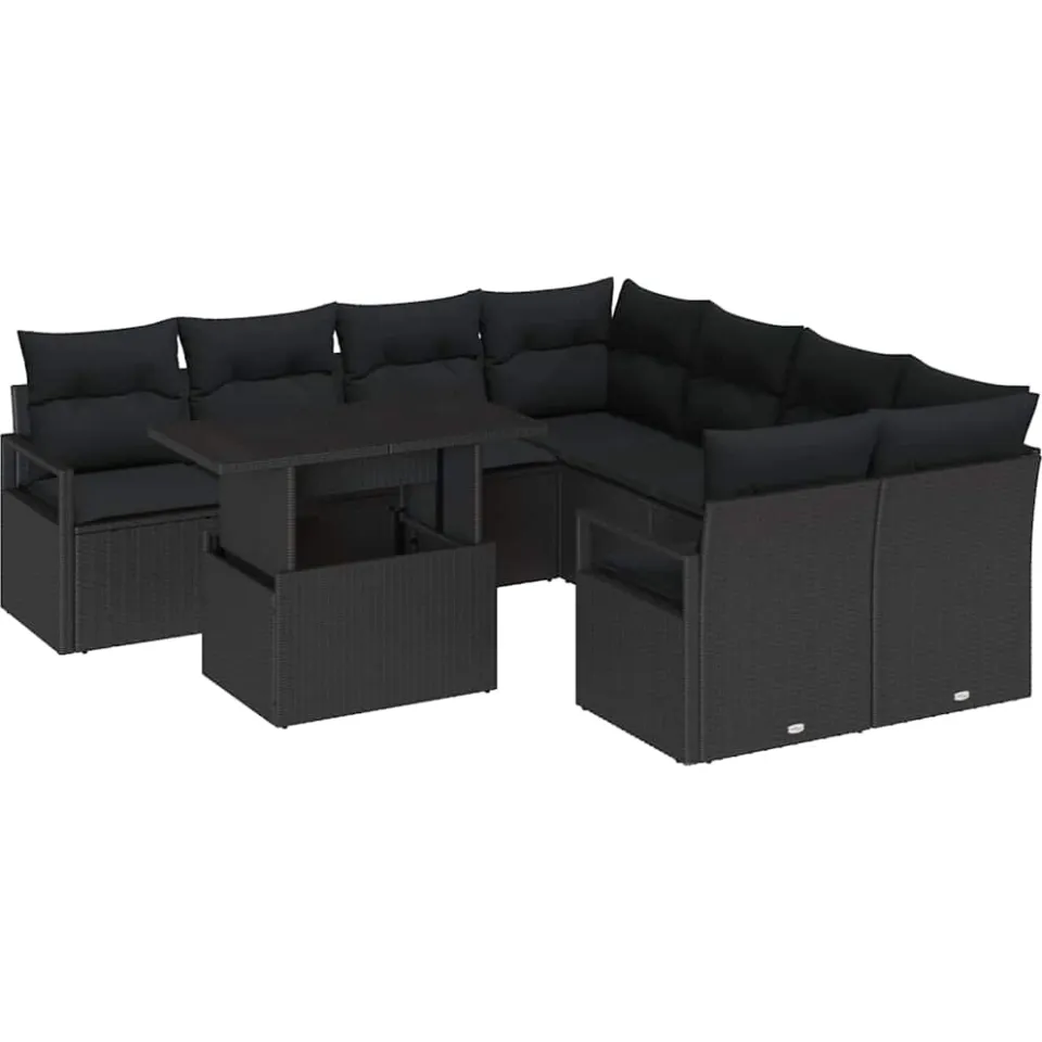 vidaXL Tuin Sofa Set 9 st Zwart Poly riet