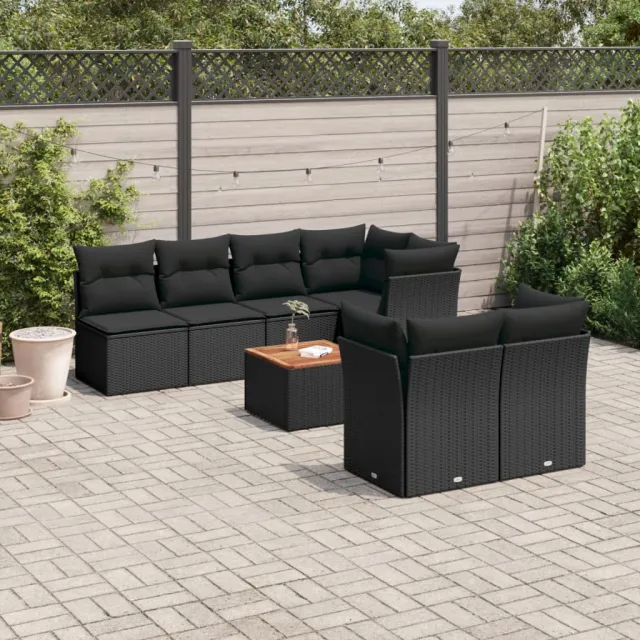 vidaXL 8-delige Loungeset met kussens poly rattan zwart, foto 2