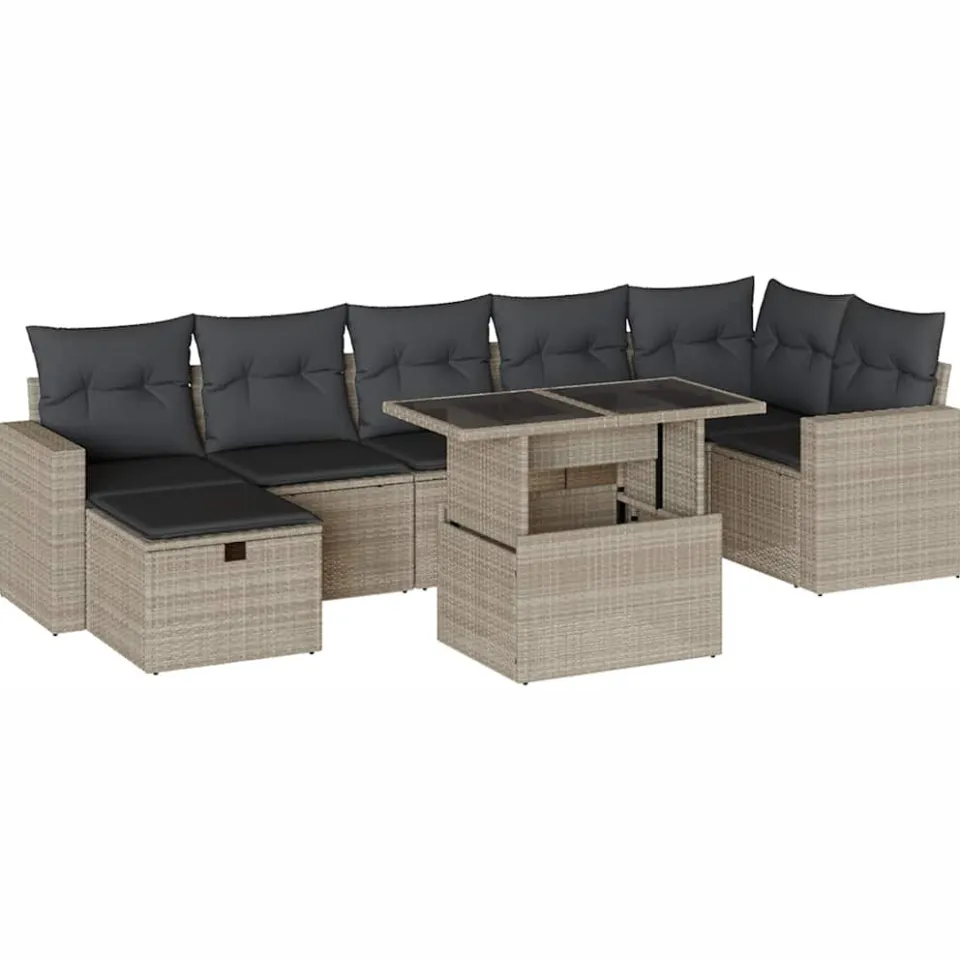 vidaXL 8-delige Loungeset met kussens poly rattan lichtgrijs grijs, foto 3
