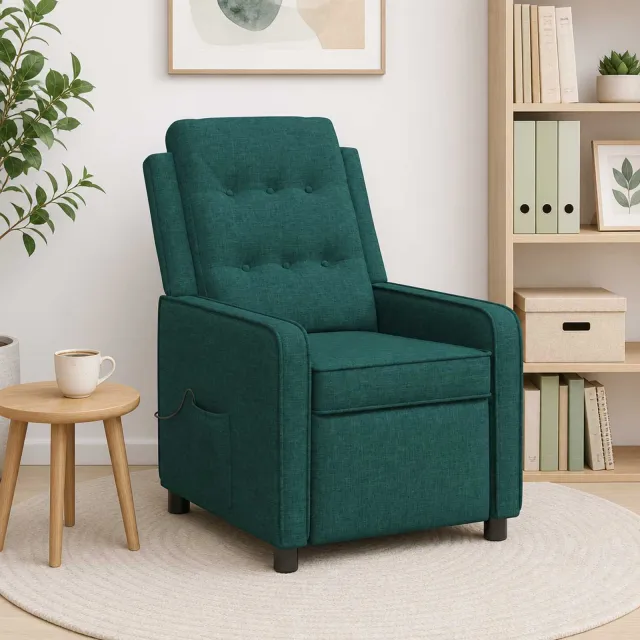 vidaXL Massage-relaxstoel Donkergroen 65 x 93 x 102 cm Stof bosgroen, foto 2