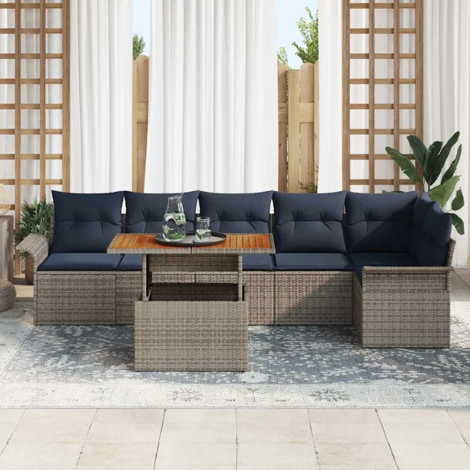 vidaXL Tuin Sofa Set 7 st Grijs Poly riet, foto 3