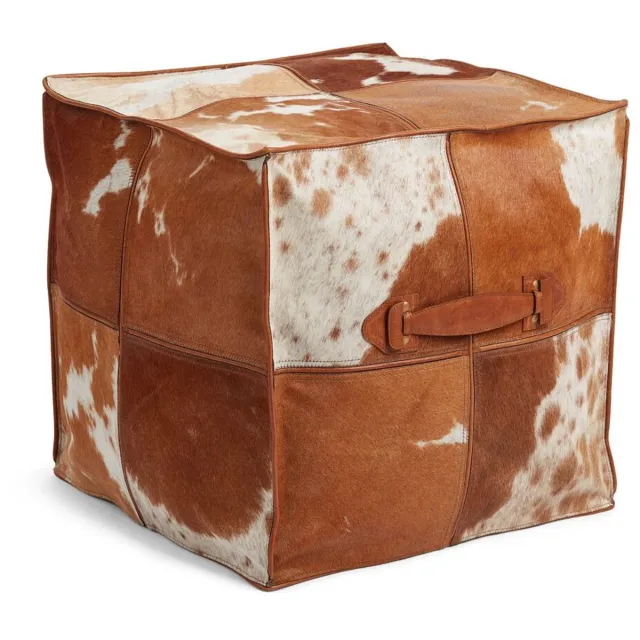 Sheepskin House Kalfsleren Poef met handvat – Vierkant - 45x45x45 cm jersey