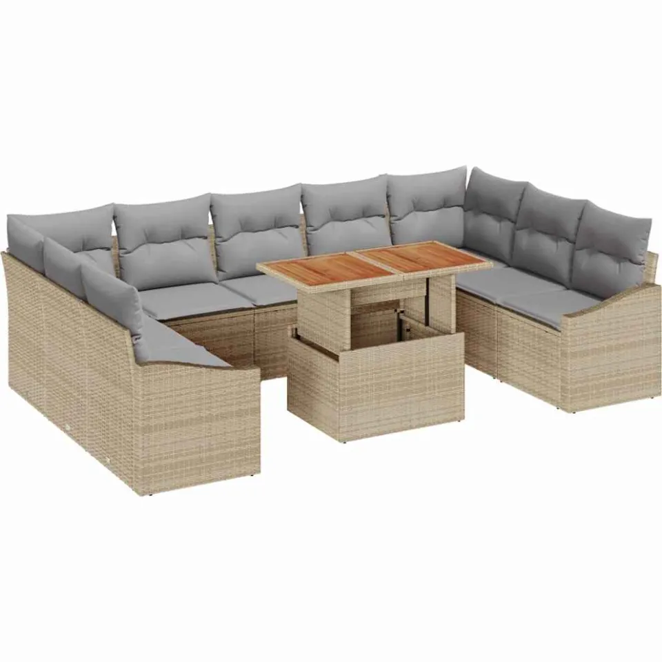 vidaXL Tuin Sofa Set 10 st Beige Poly riet