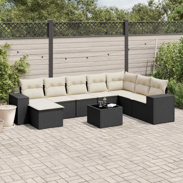 vidaXL 9-delige Loungeset met kussens poly rattan zwart, foto 2