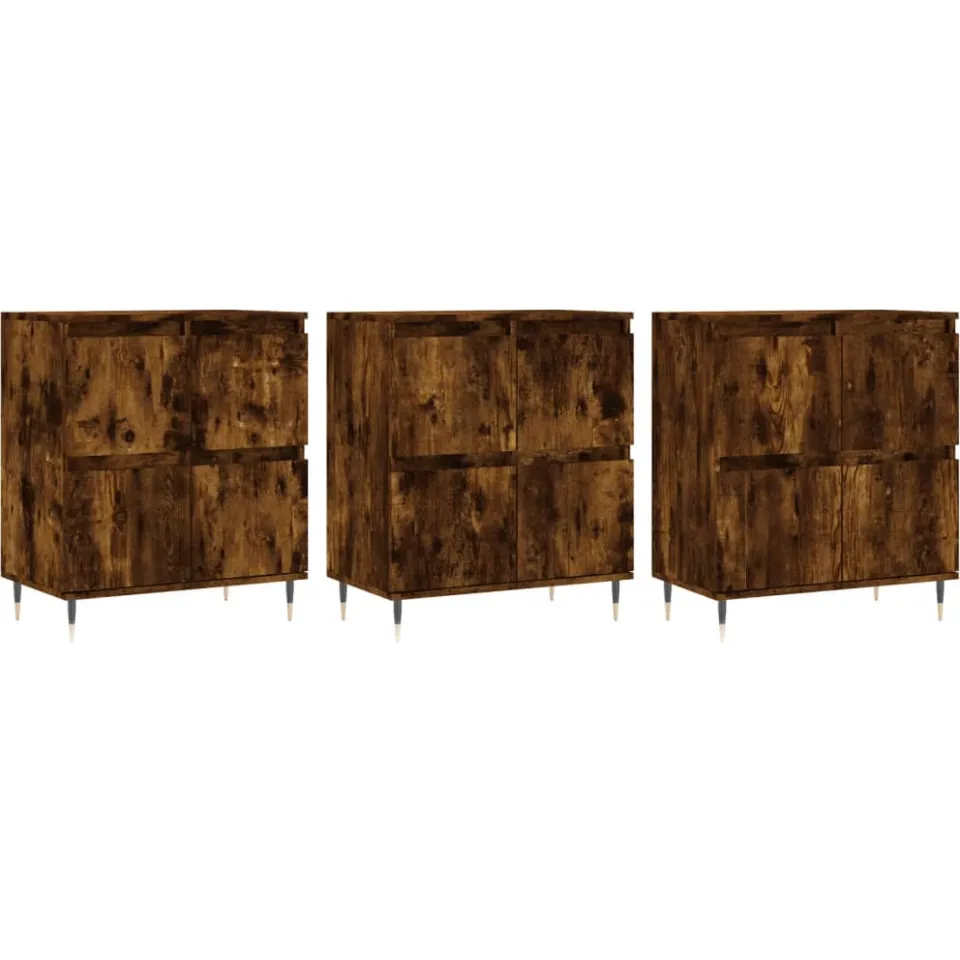 vidaXL Dressoirs 3 st bewerkt hout gerookt eikenkleurig, foto 3