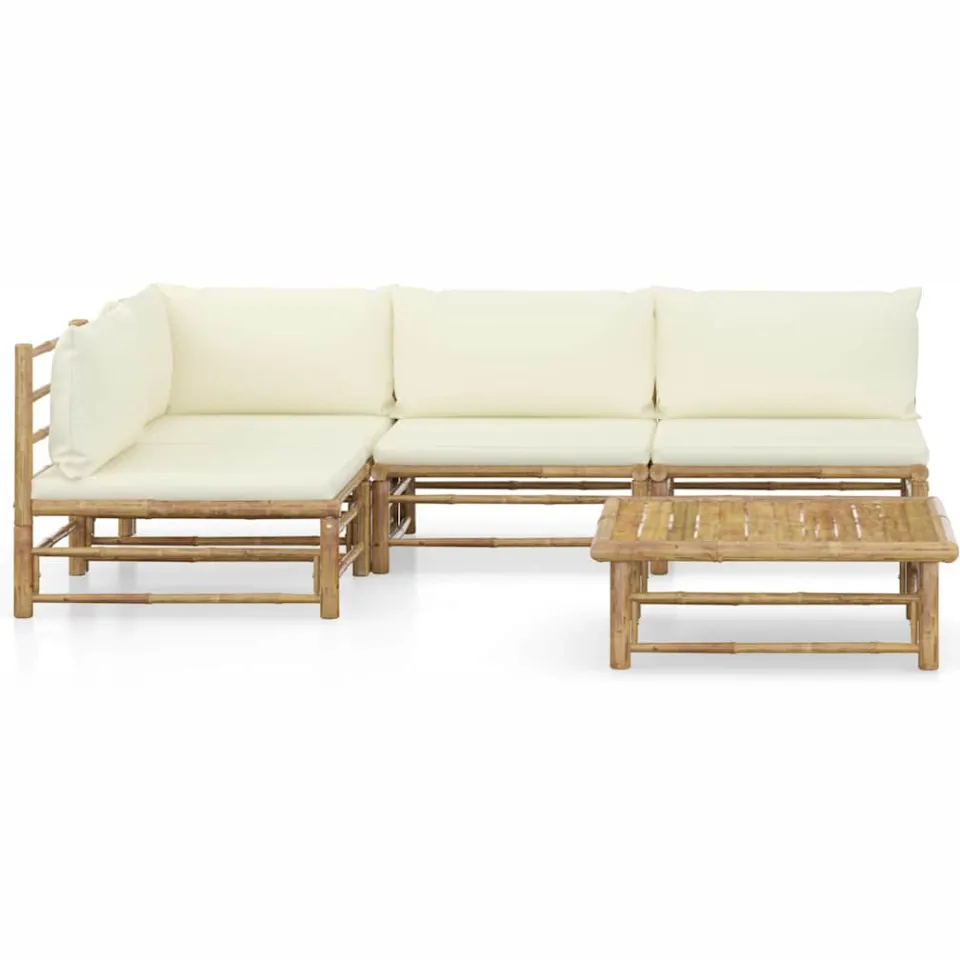 vidaXL 5-delige Loungeset met crèmewitte kussens bamboe, foto 2