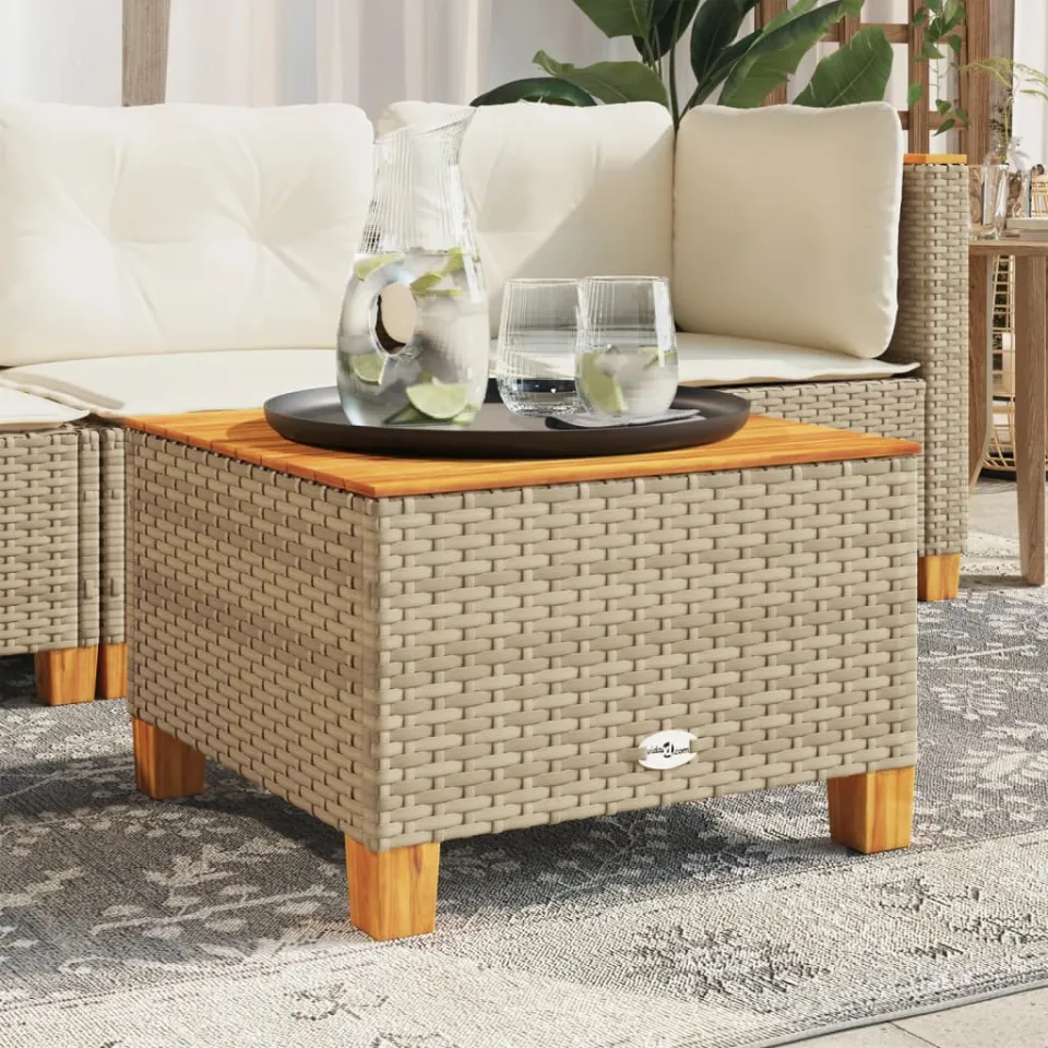 vidaXL Tuintafel 55x55x36 cm poly rattan en acaciahout beige, foto 3