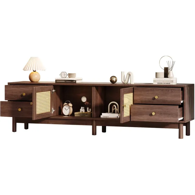 MEUBLE COSY TV Meubel - Met 2 Rotan Deuren En Laden 180 cm Dressoir - Donkerbruin