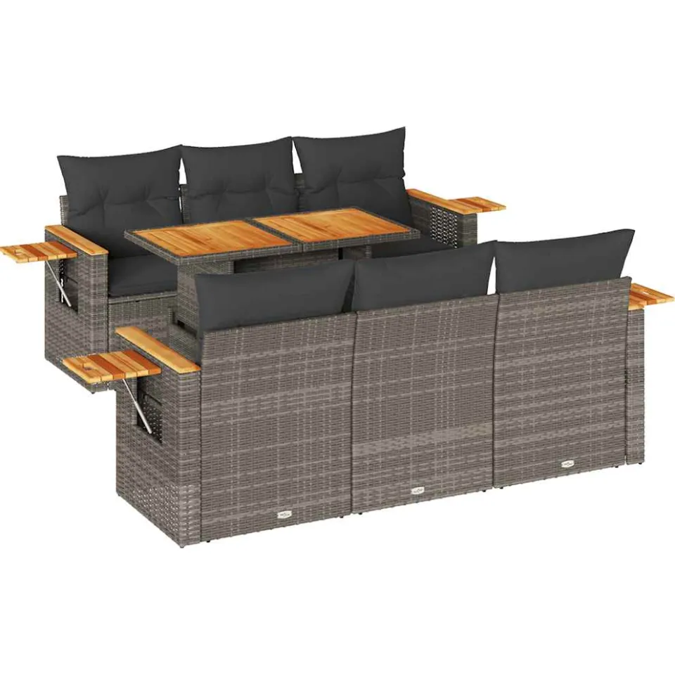 vidaXL 7-delige Loungeset met kussens poly rattan acacia grijs, foto 3